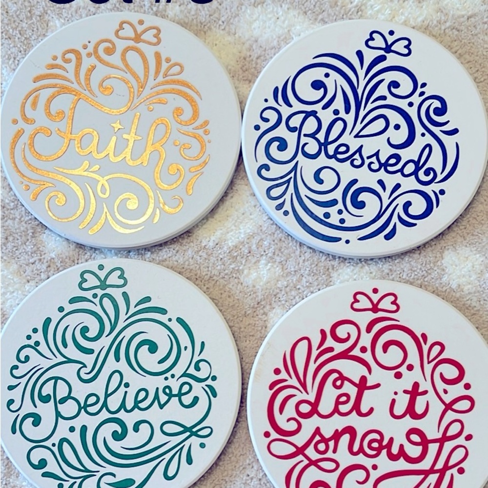 Ceramic Holiday coasters with cork on back, set of 4